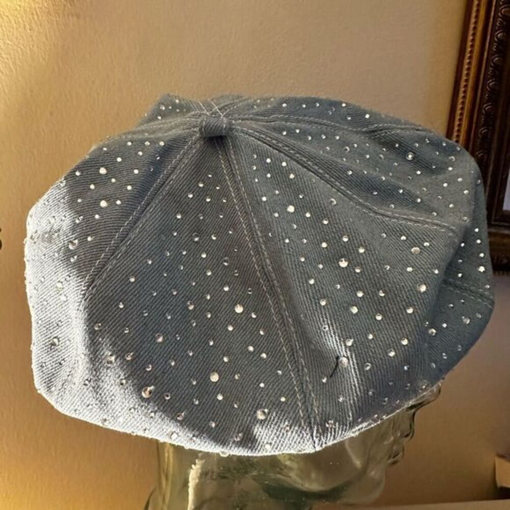 Rhinestone studded denim beret